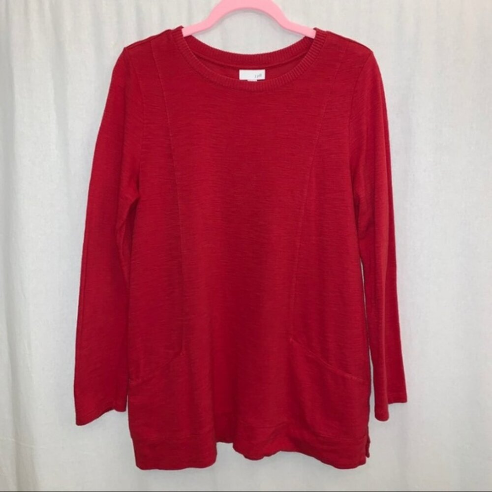 J.Jill‎ Red Long Sleeve Scoop Neck Pockets Sweater M